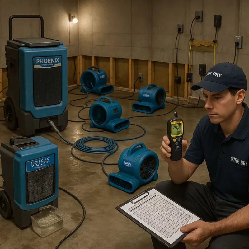 Structural Drying and Dehumidification process in Woodcrest, CA